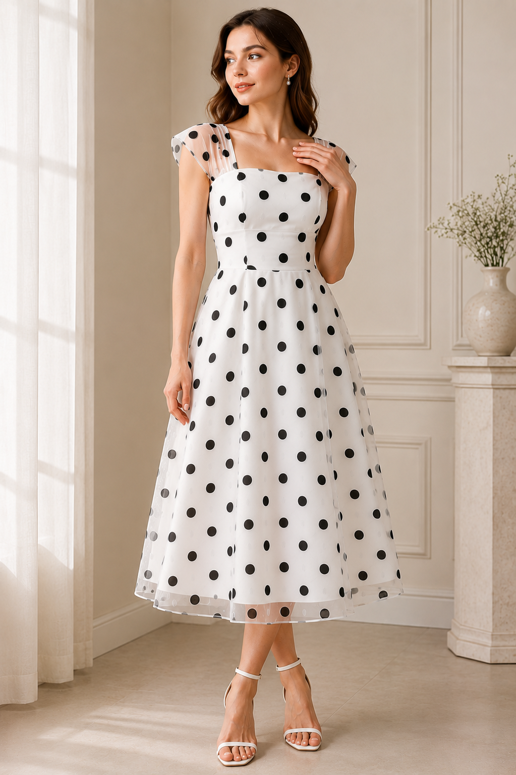 Monroe Mesh Polka Midi Dress