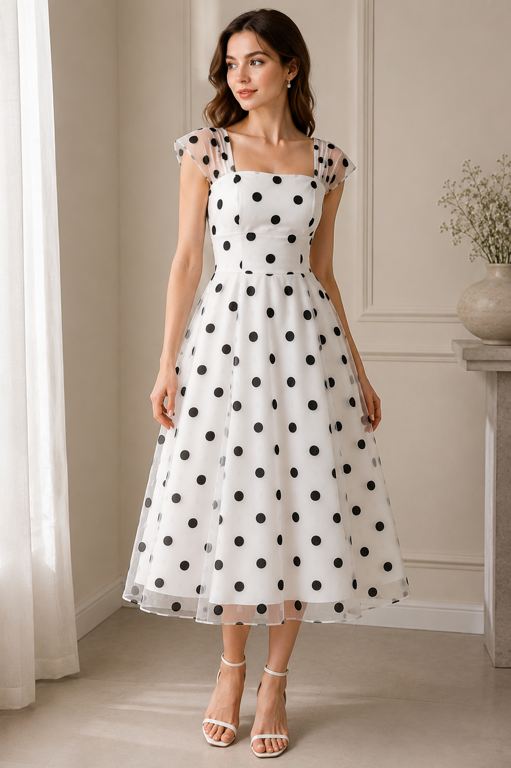 Monroe Mesh Polka Midi Dress