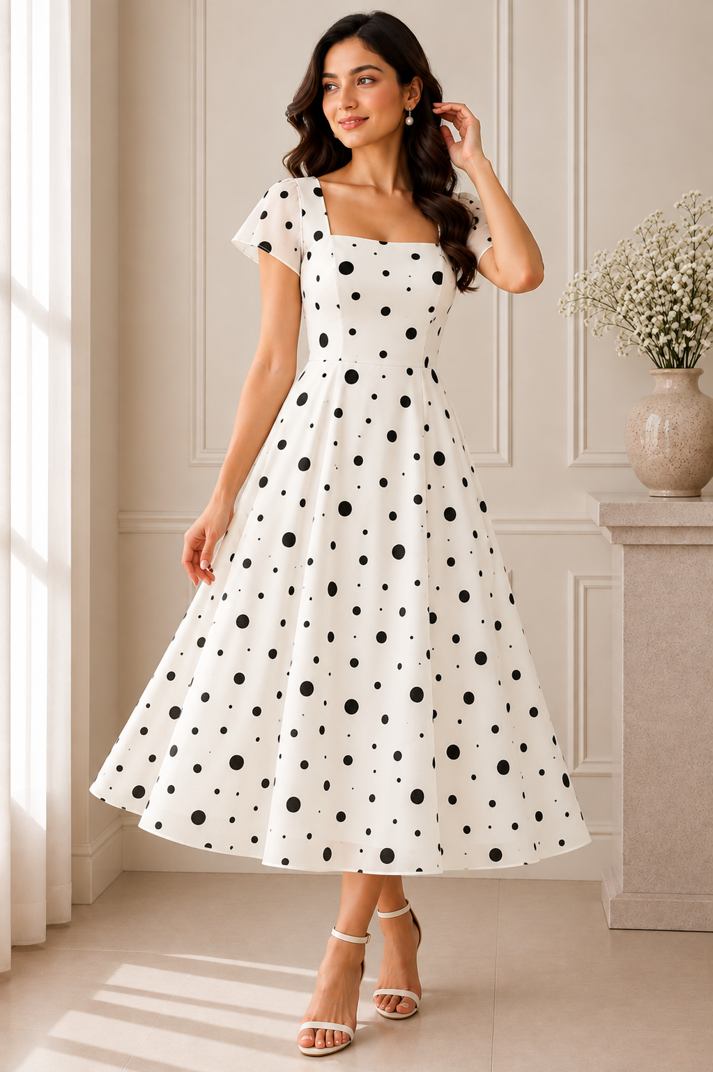 Monroe Mesh Polka Midi Dress