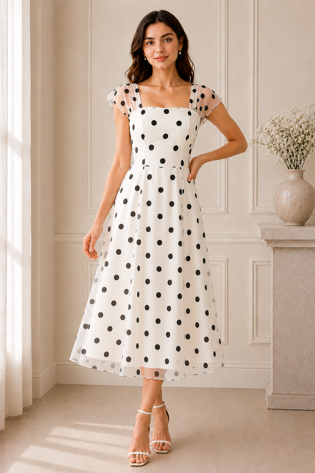 Monroe Mesh Polka Midi Dress