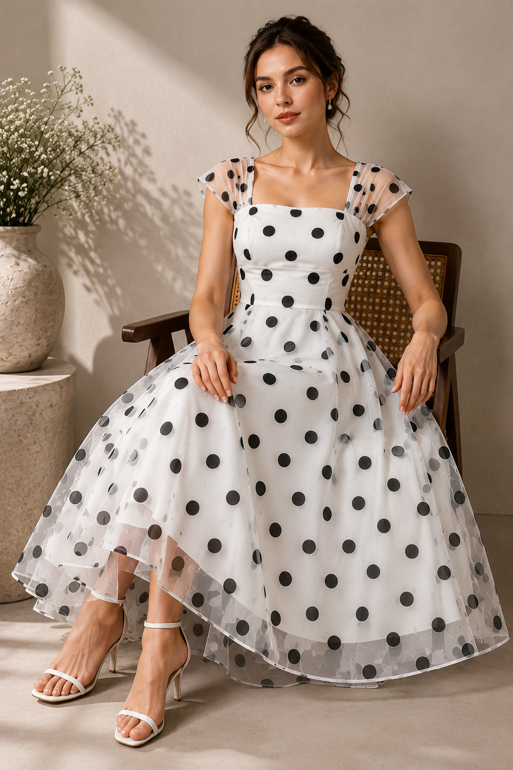 Monroe Mesh Polka Midi Dress