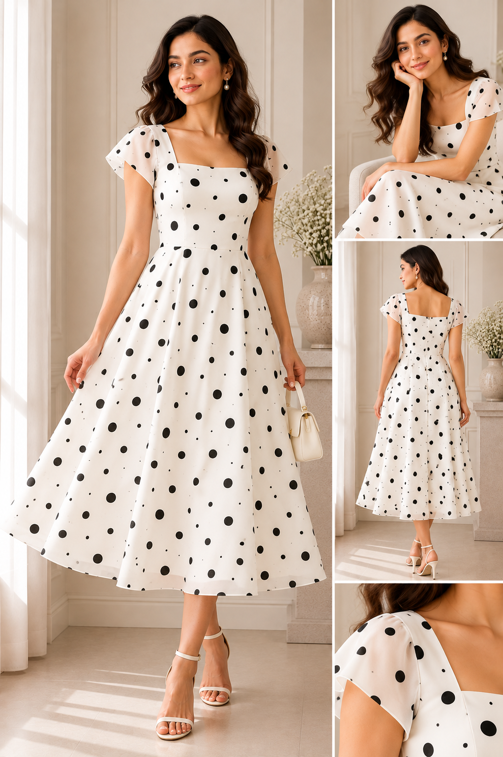 Monroe Mesh Polka Midi Dress