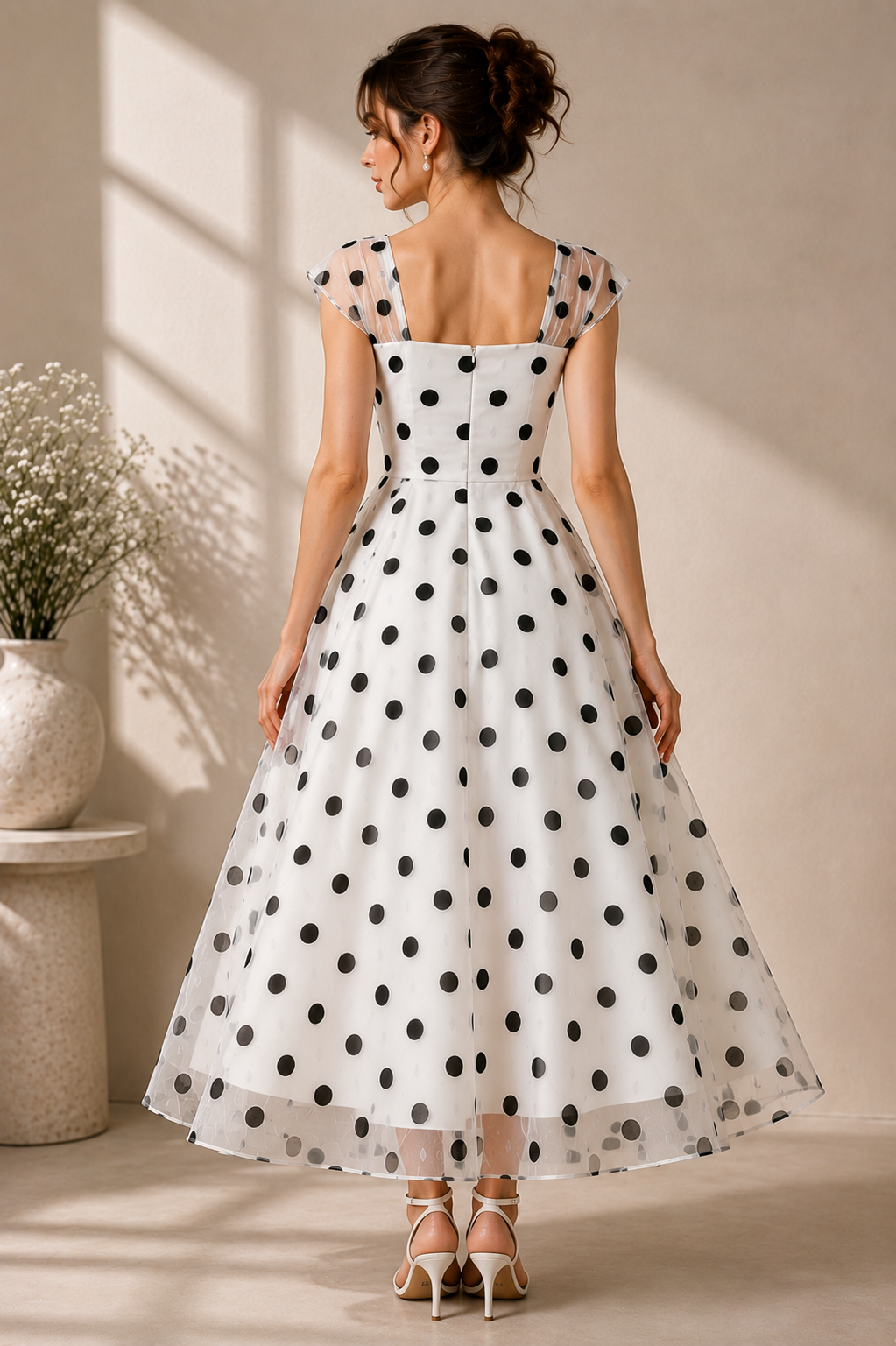 Monroe Mesh Polka Midi Dress