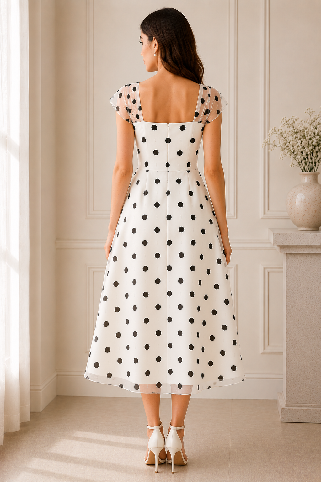 Monroe Mesh Polka Midi Dress