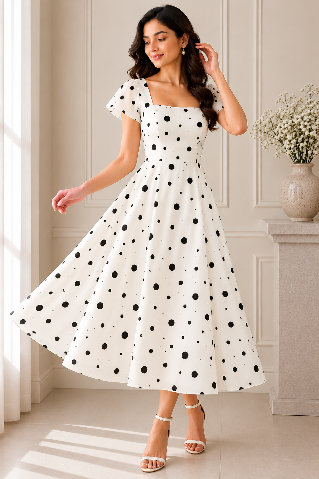 Monroe Mesh Polka Midi Dress