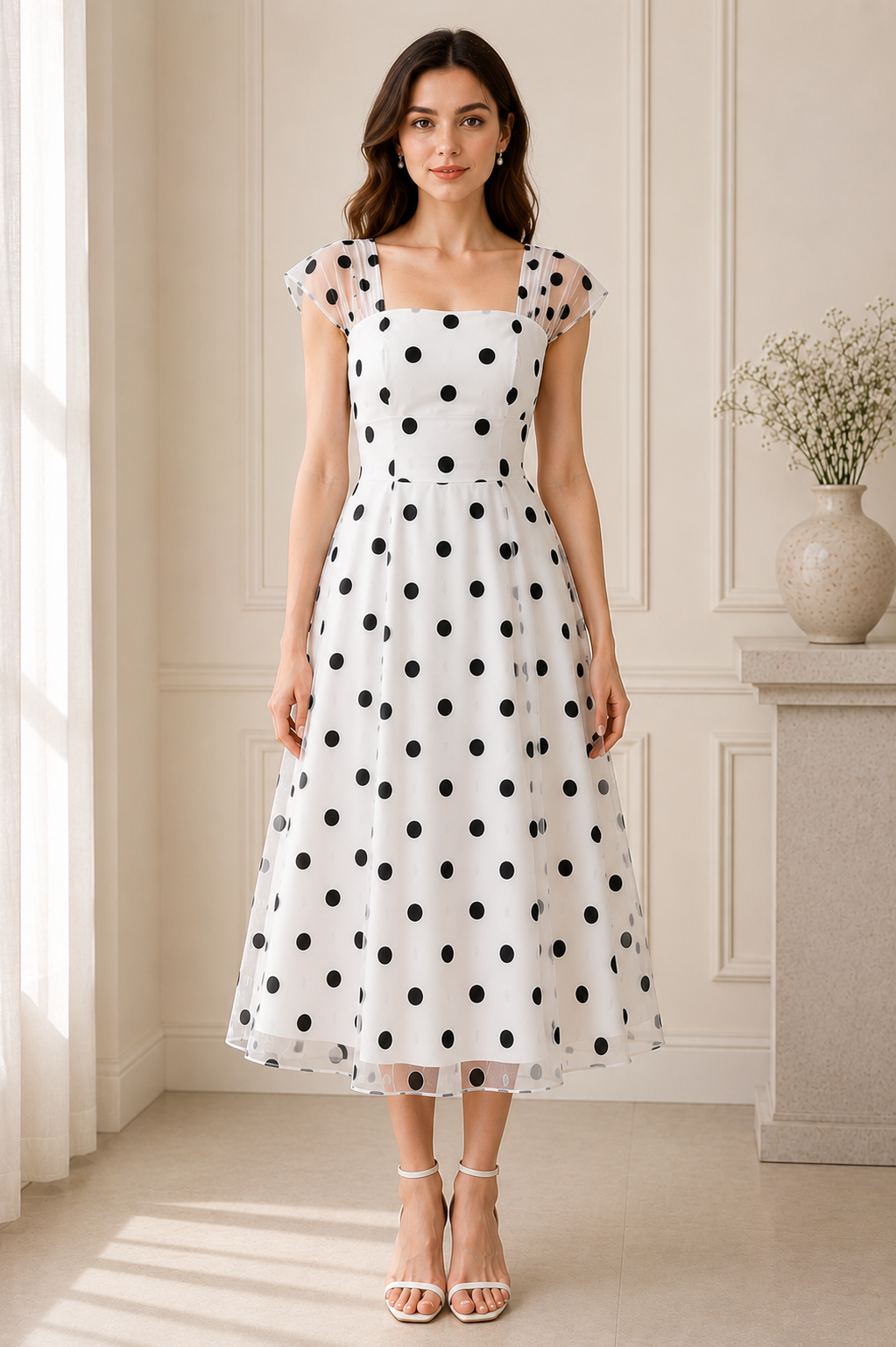 Monroe Mesh Polka Midi Dress
