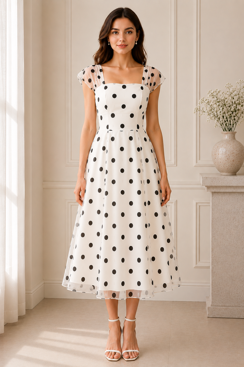 Monroe Mesh Polka Midi Dress