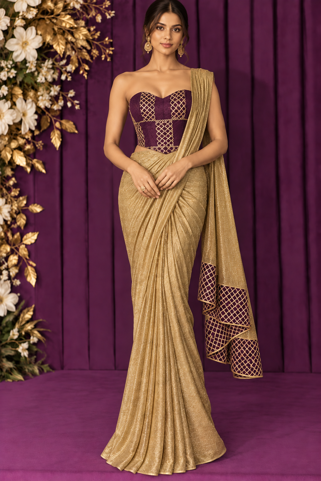 Meher Noor – Regal Plum & Gold Saree