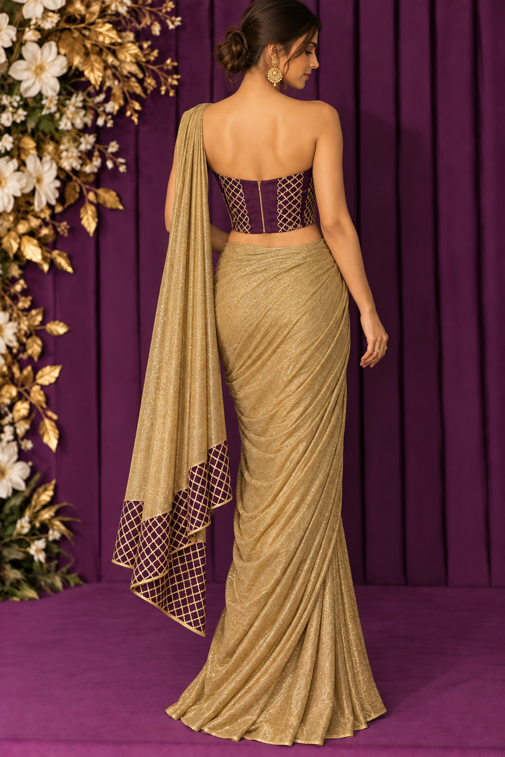 Meher Noor – Regal Plum & Gold Saree