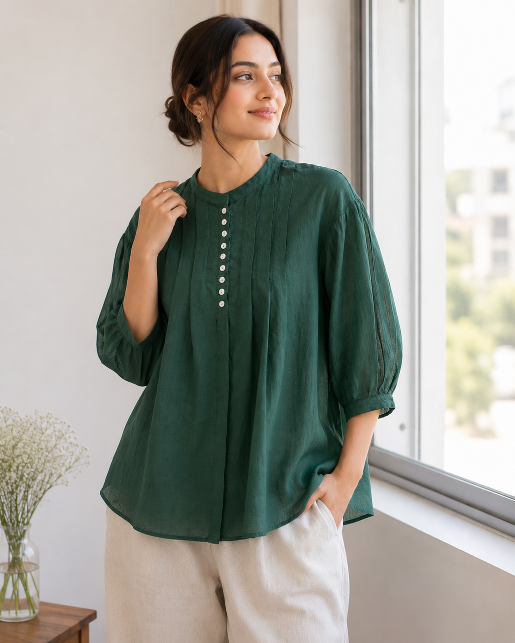 Evergreen Charm Cotton Top