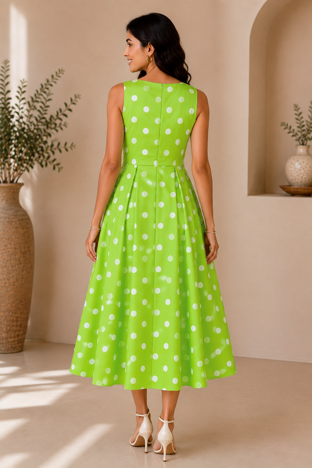 Lime Dot Elegance Midi Dress
