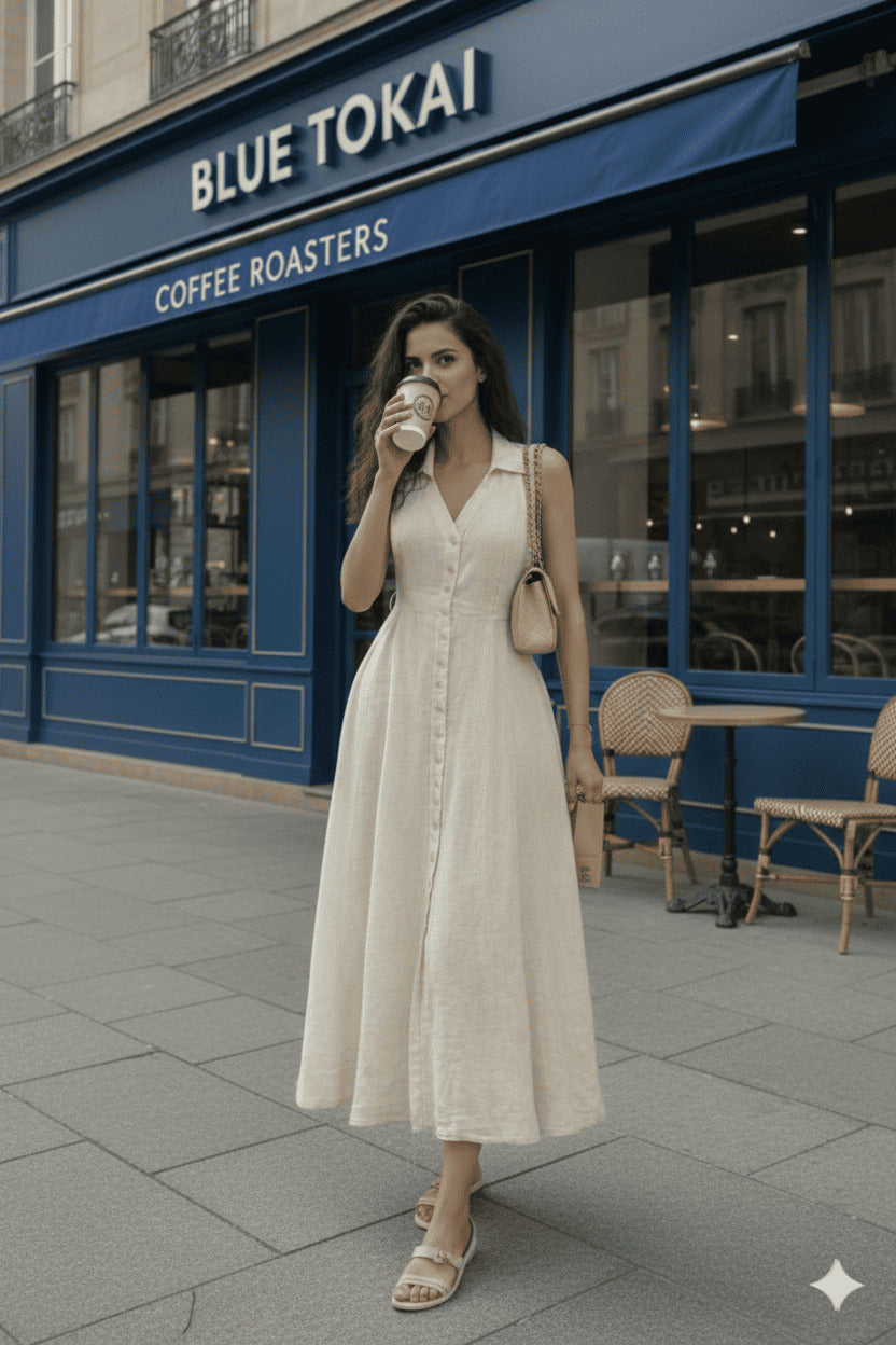 Ivory Shirt style Long Dress