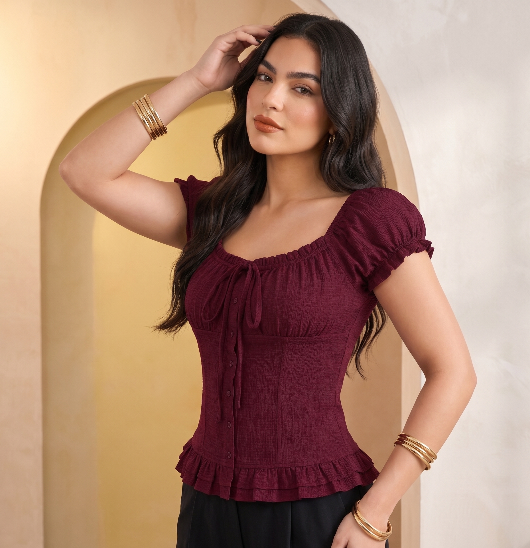 Vintage Wine Peplum Corset Top