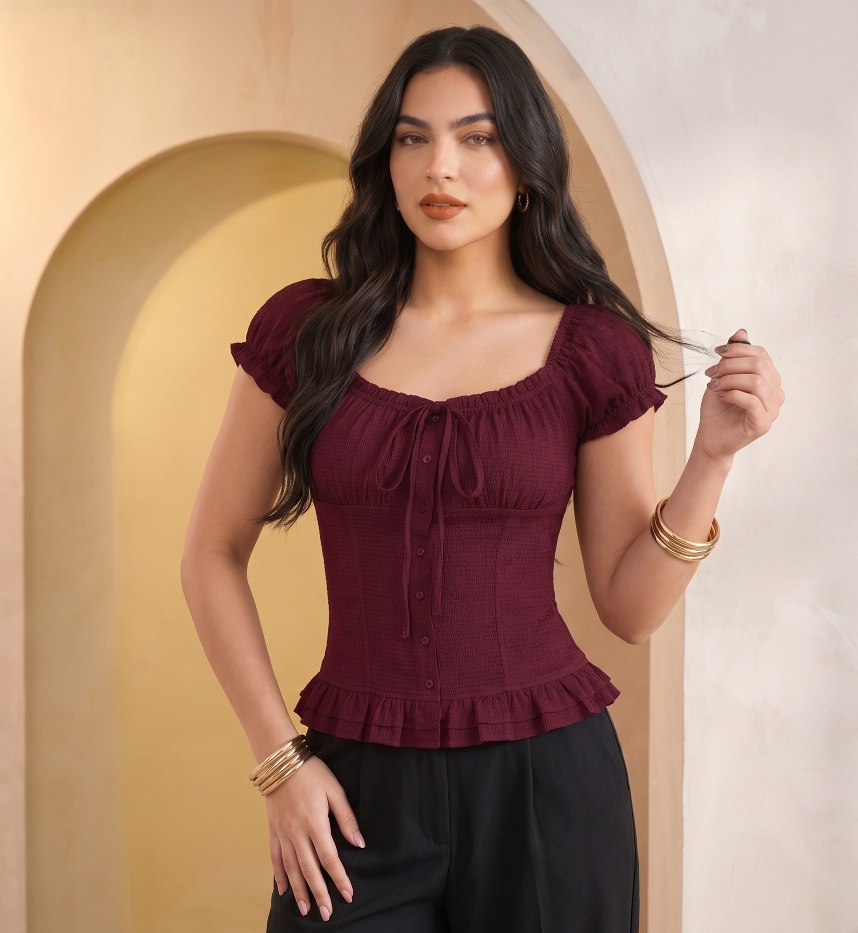 Vintage Wine Peplum Corset Top