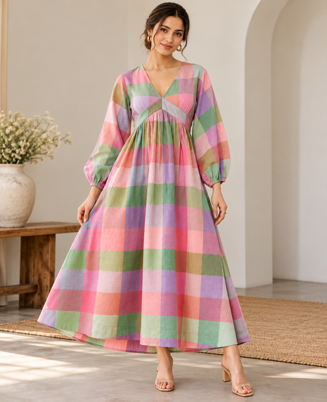 Pastel Checkered Maxi Dress