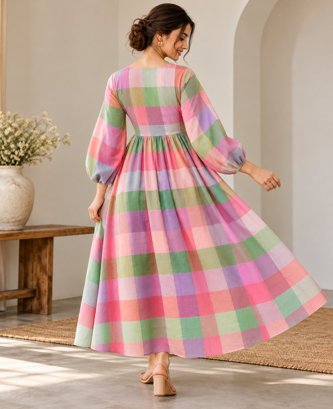 Pastel Checkered Maxi Dress