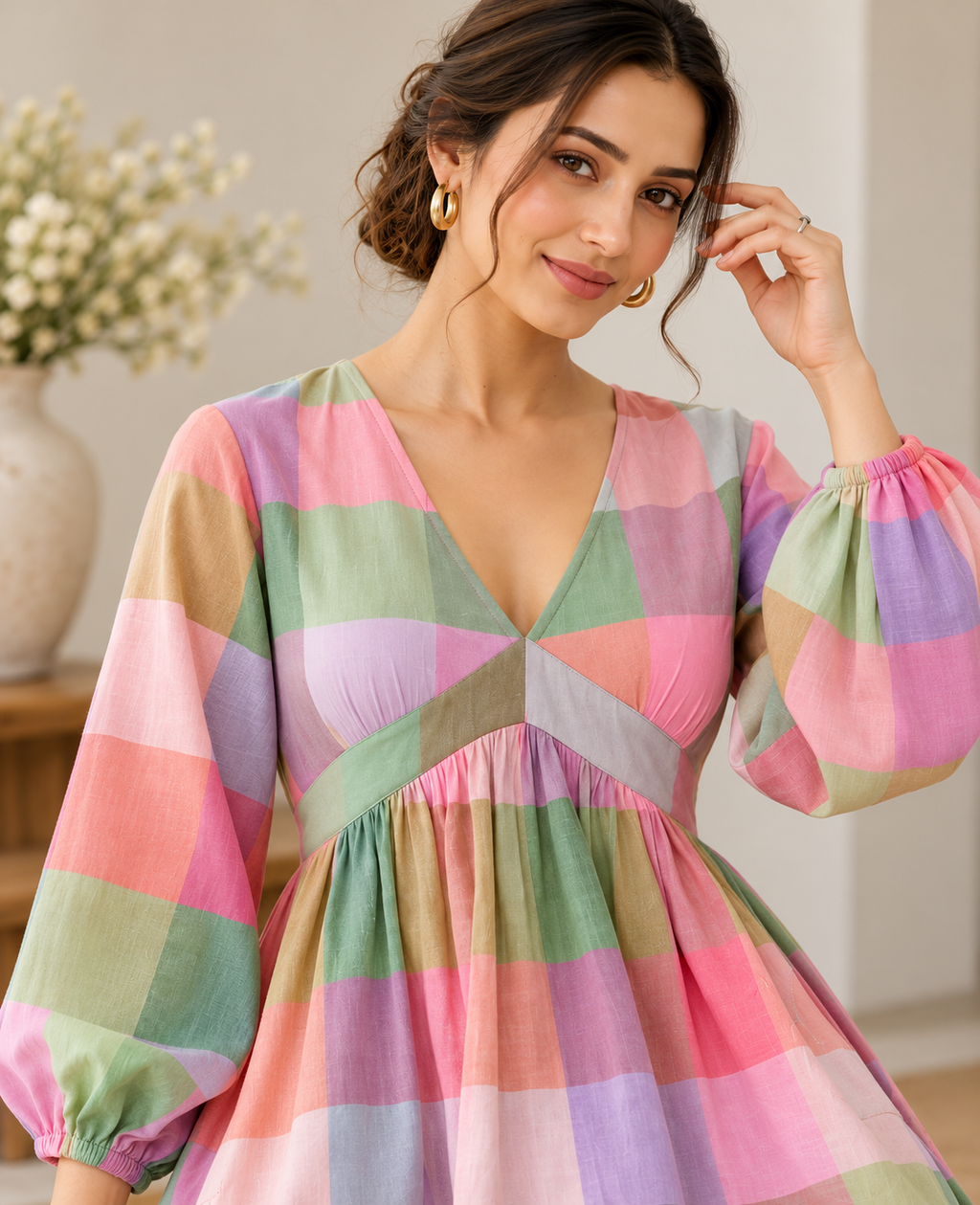 Pastel Checkered Maxi Dress