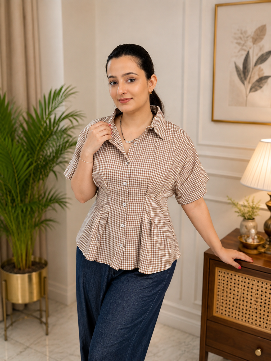 Cocoa Check Peplum Shirt
