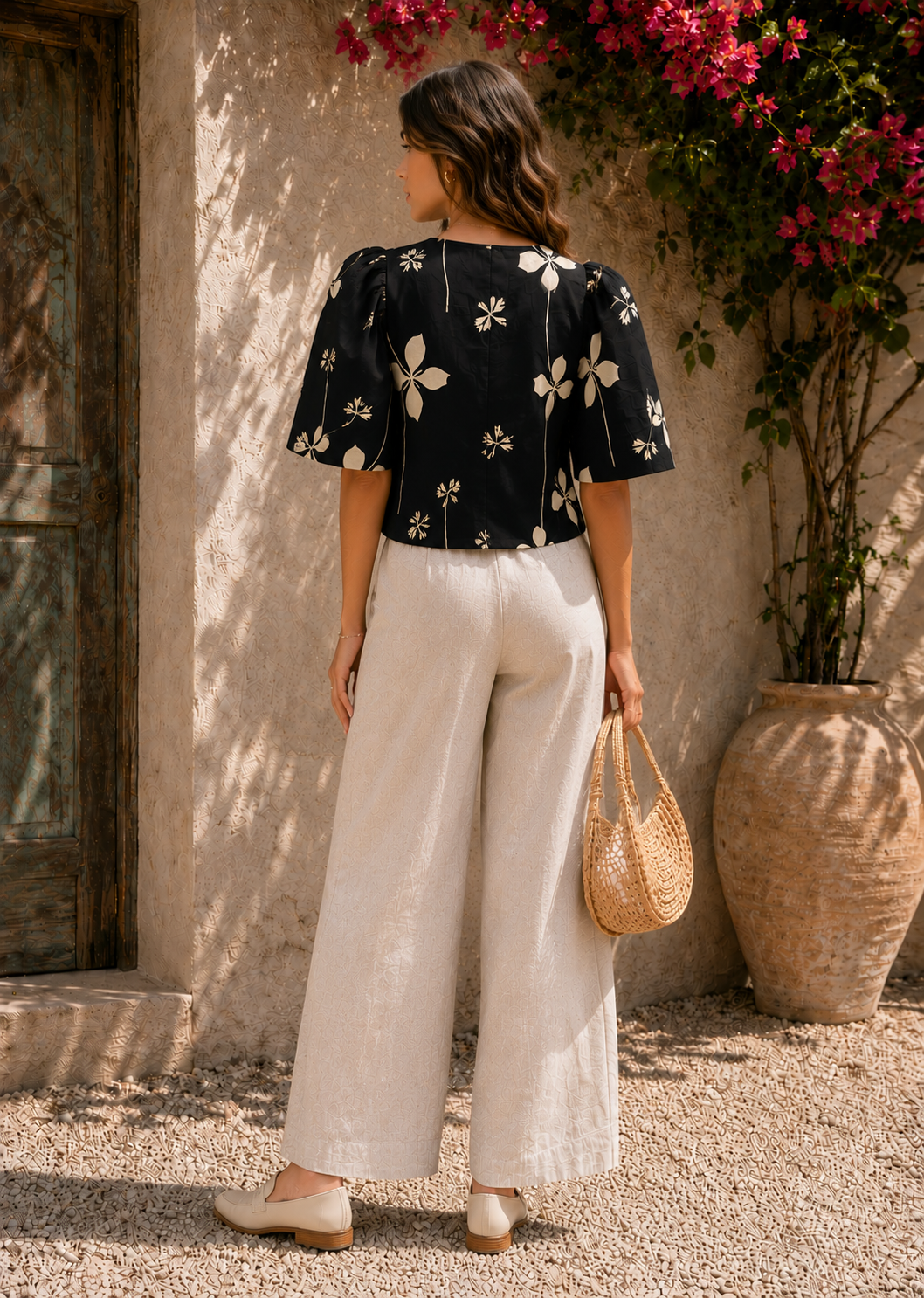Midnight Bloom Puff Sleeve Top