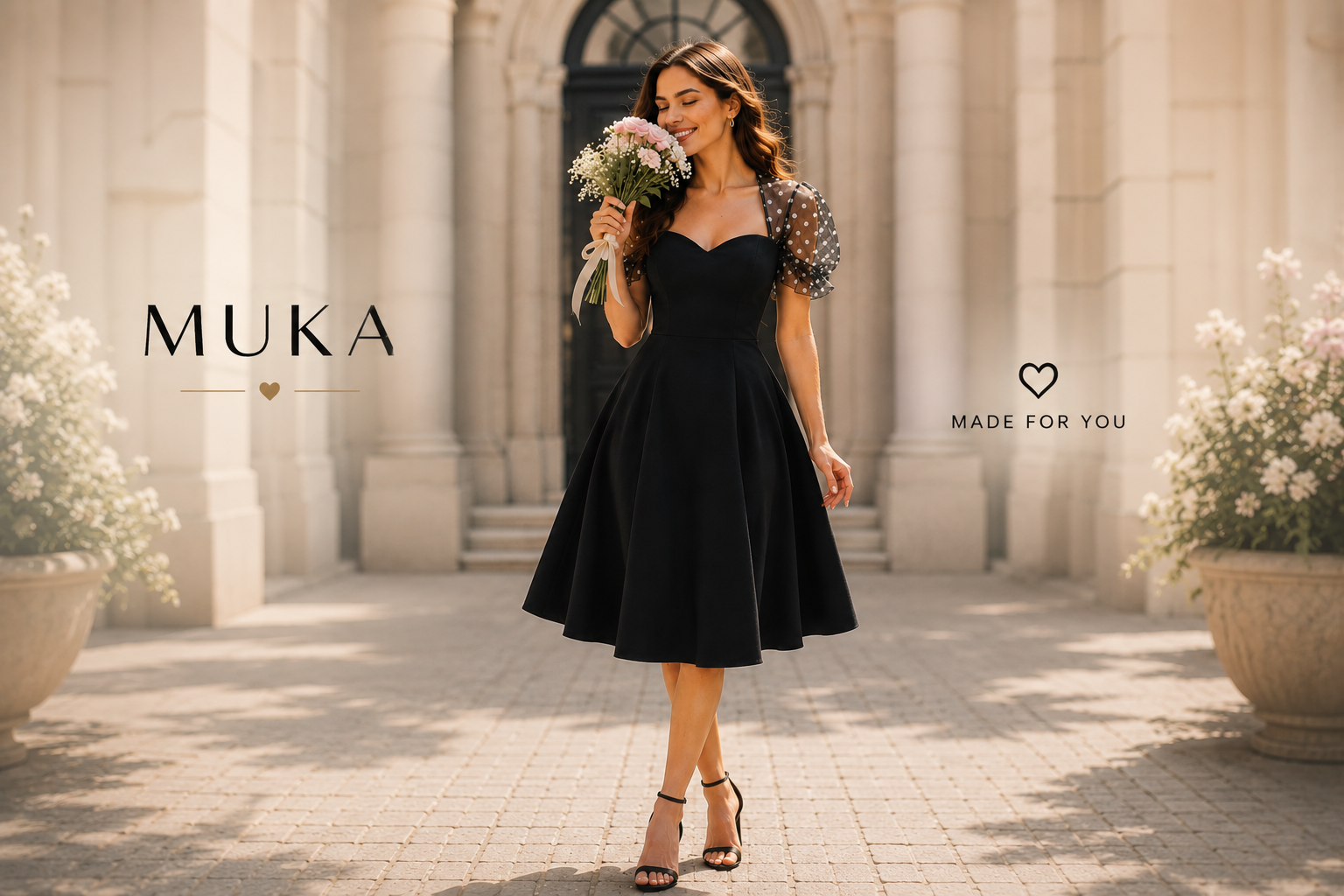 black dress with folka dots