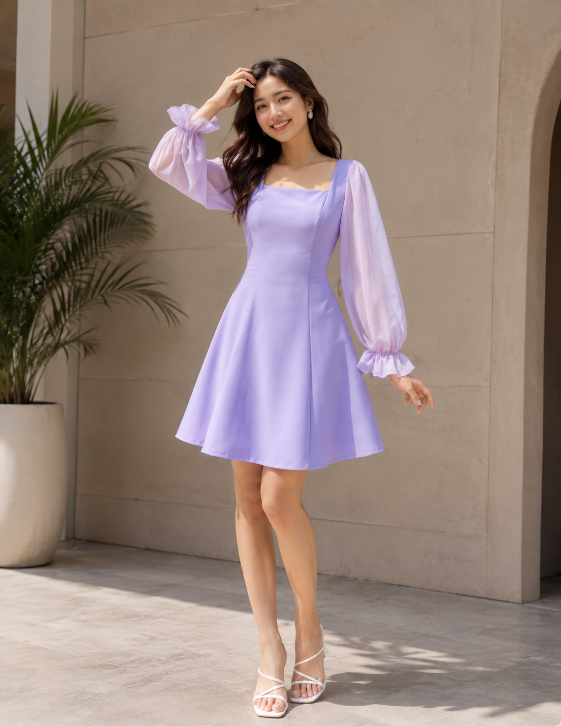Lilac Dream Puff-Sleeve Dress