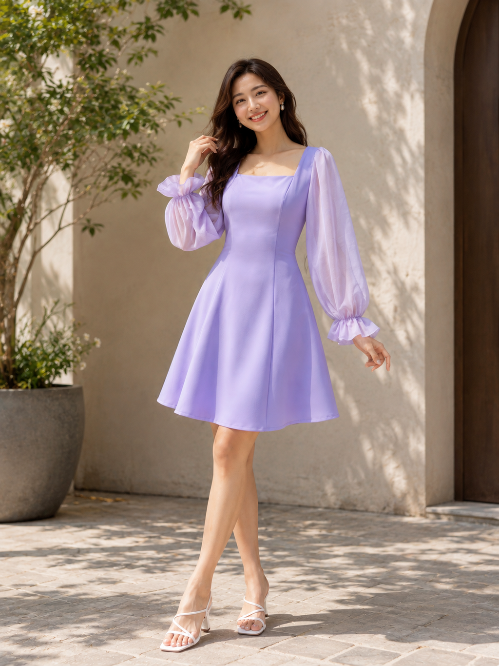 Lilac Dream Puff-Sleeve Dress