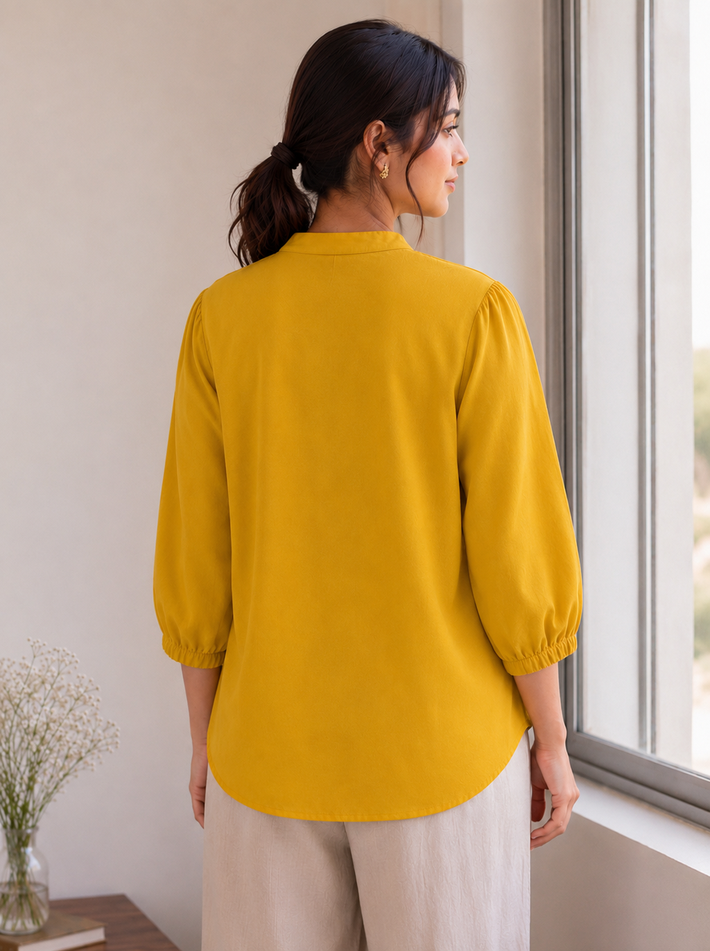 Mustard Grace Pintuck Top