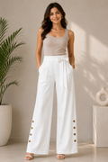 Ivory Grace Bow Waist Wide-Leg Pants