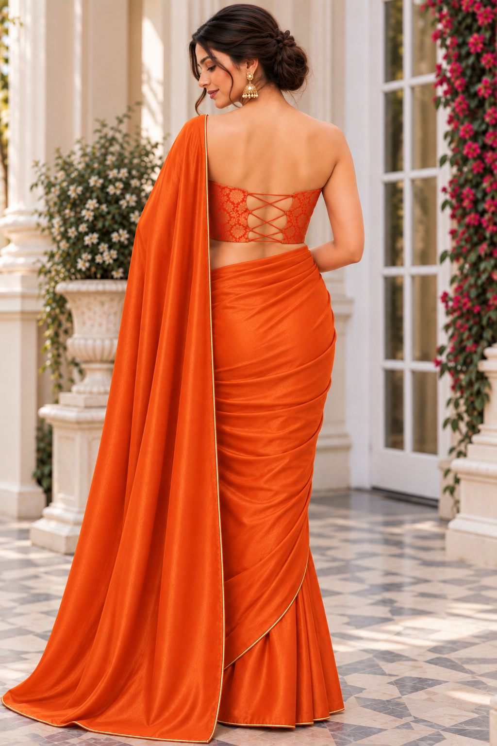 Sunset Glow Orange Saree Set