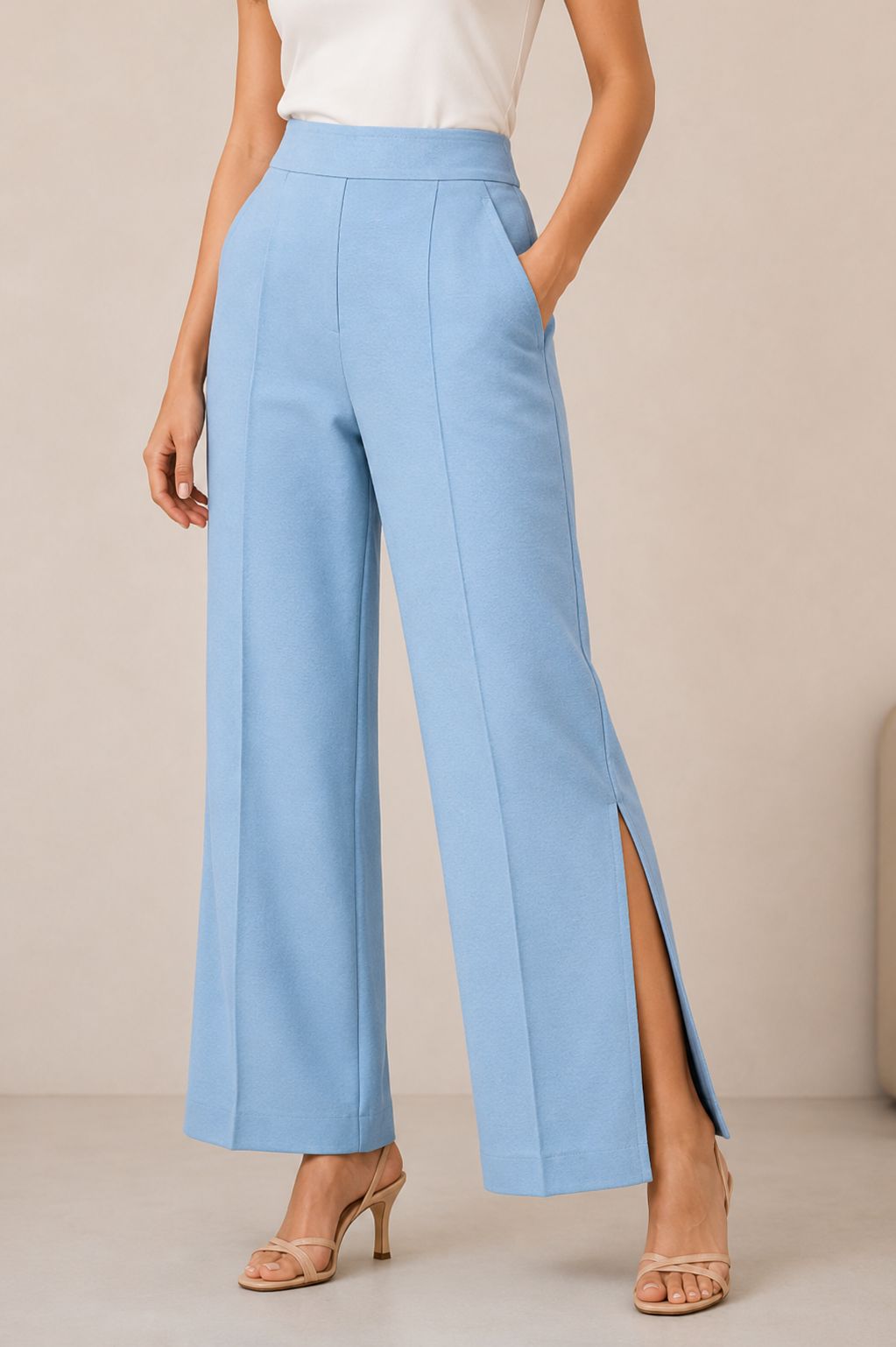 Sky Ease Side Slit Wide-Leg Pants