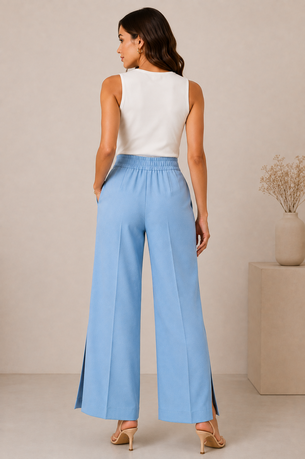 Sky Ease Side Slit Wide-Leg Pants