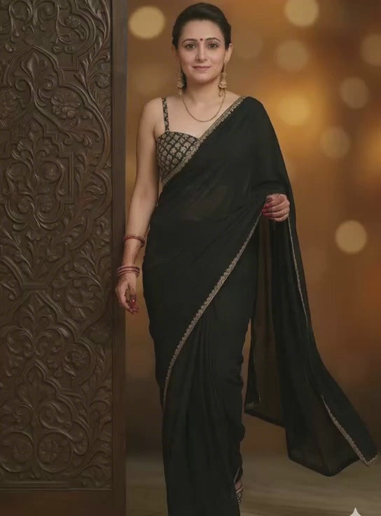 Moon Light Crepe Saree with Elegant Brocade blouse