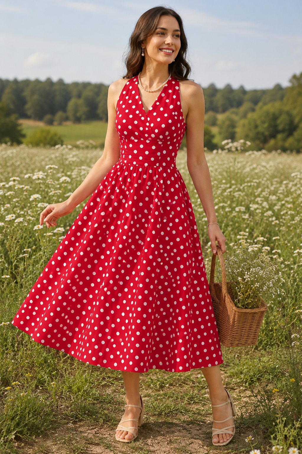 Scarlet Polka Charm Midi Dress