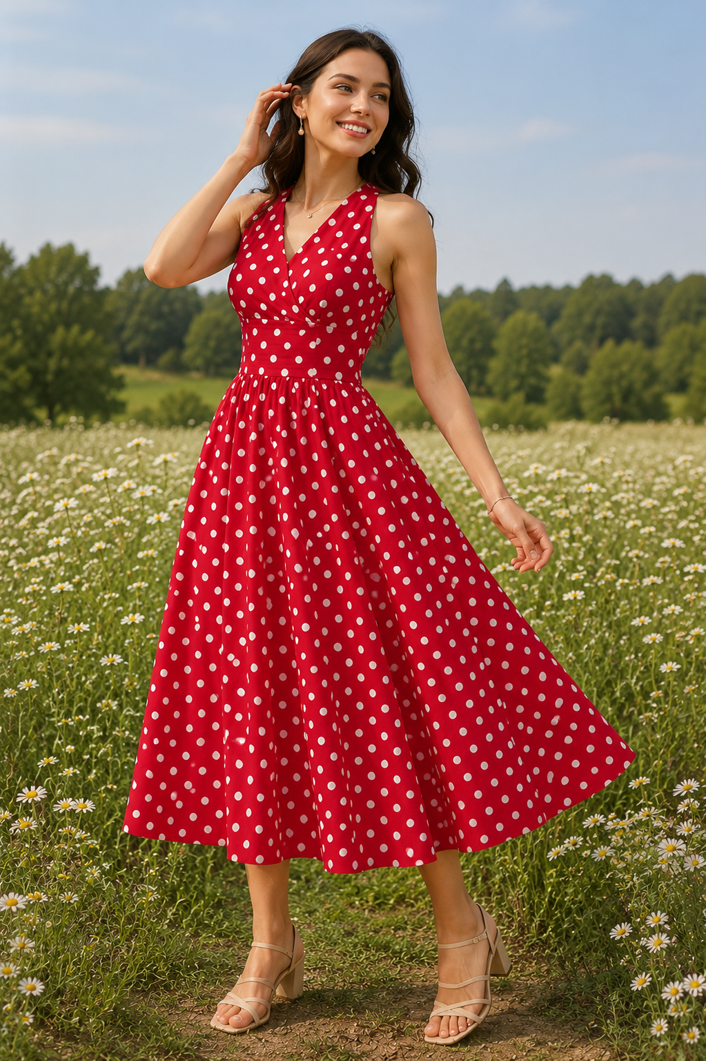 Scarlet Polka Charm Midi Dress