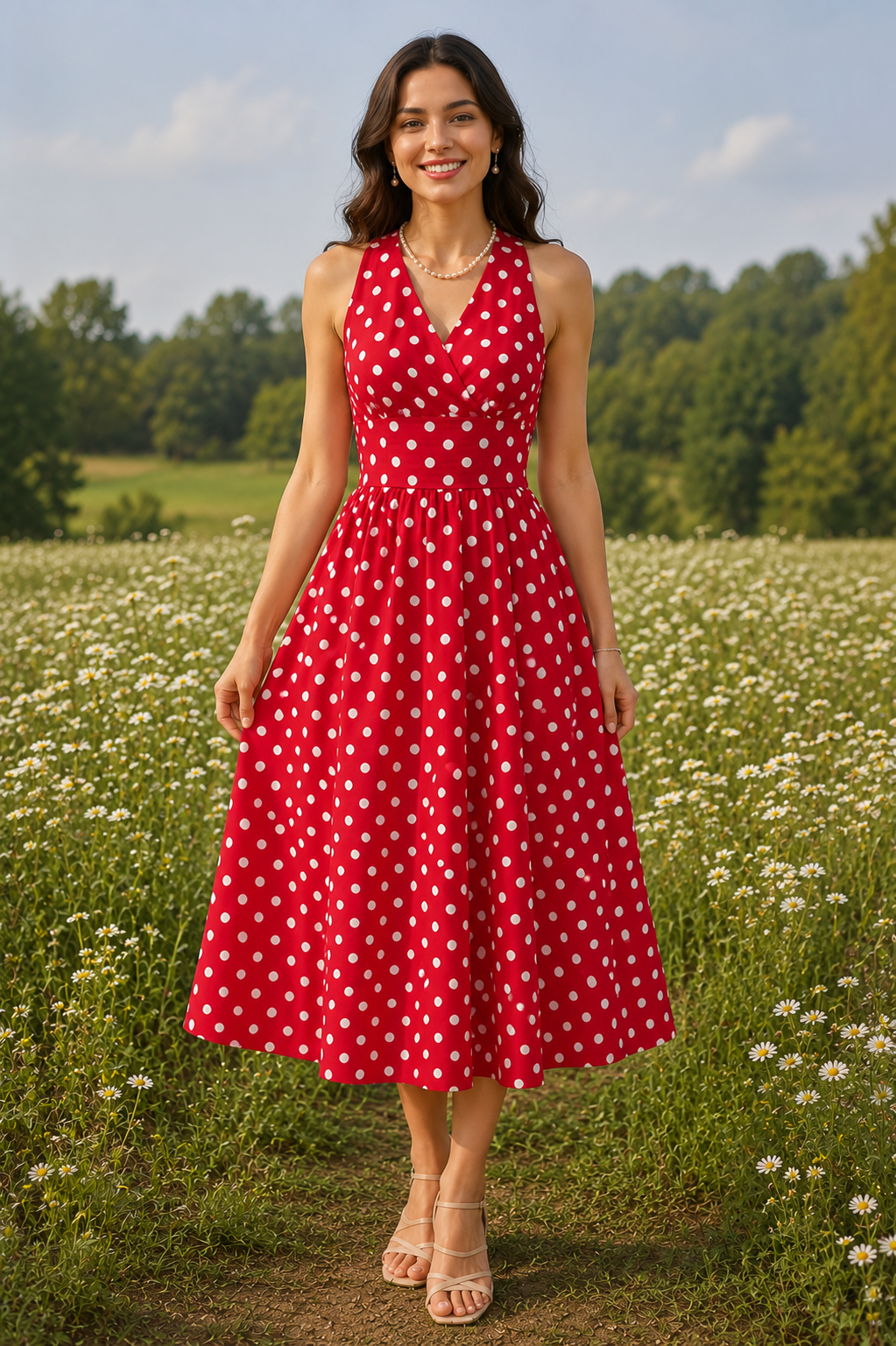 Scarlet Polka Charm Midi Dress