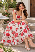 Rosé Bloom mesh Midi Dress