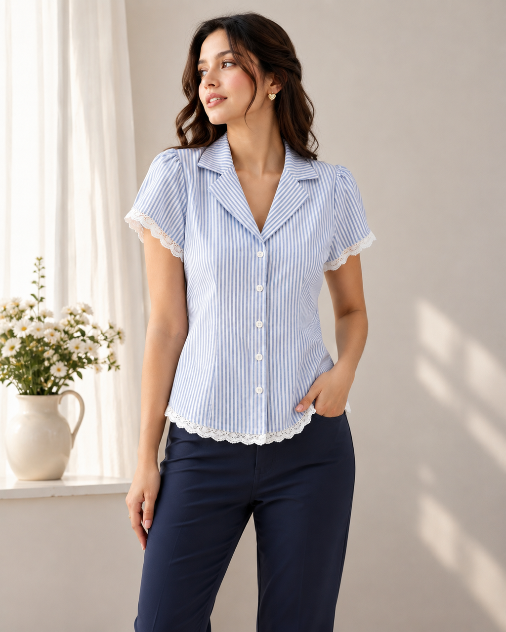 Coastal Breeze Striped Lace Top