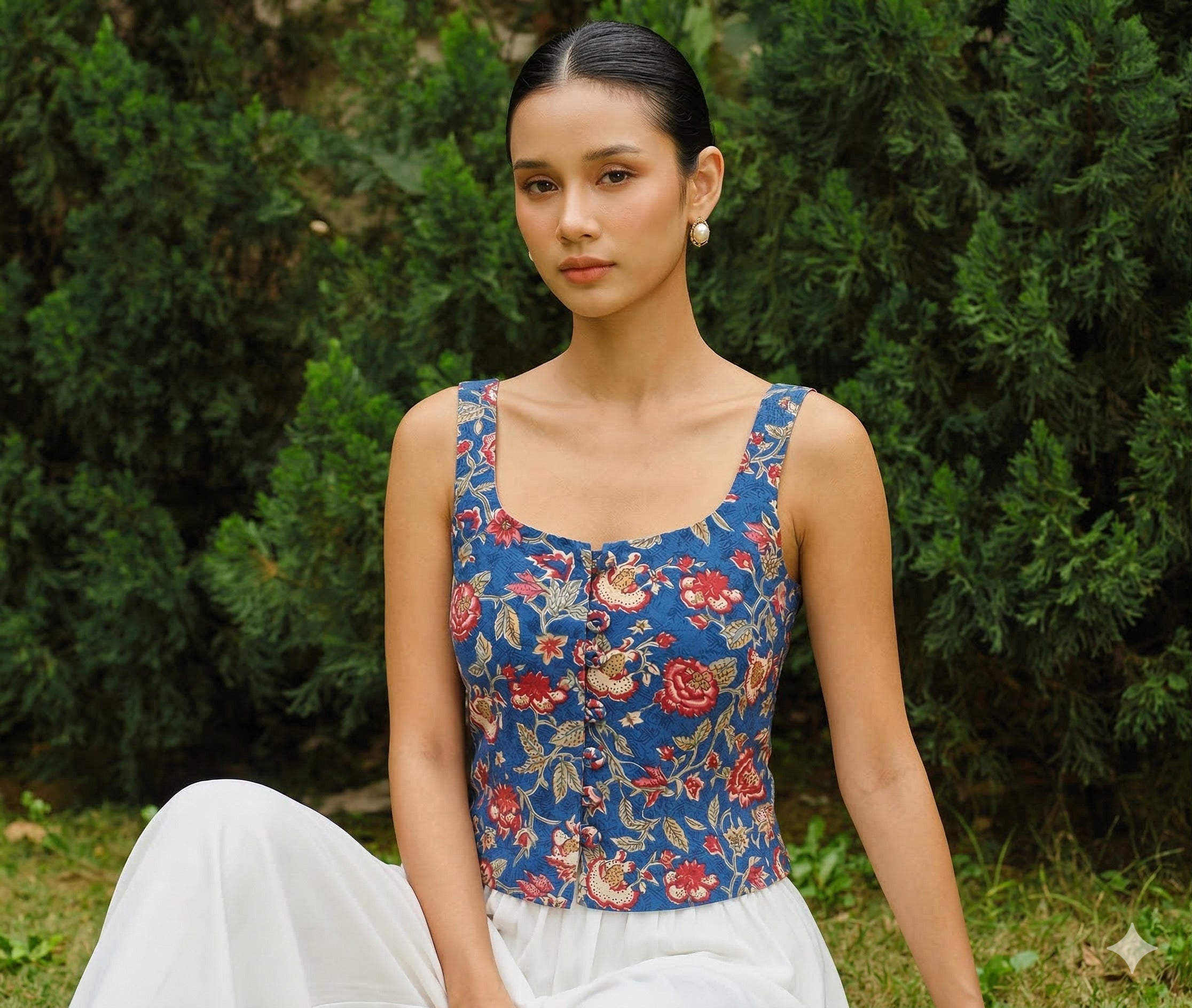 Vintage Floral Print Top – Summer Chic