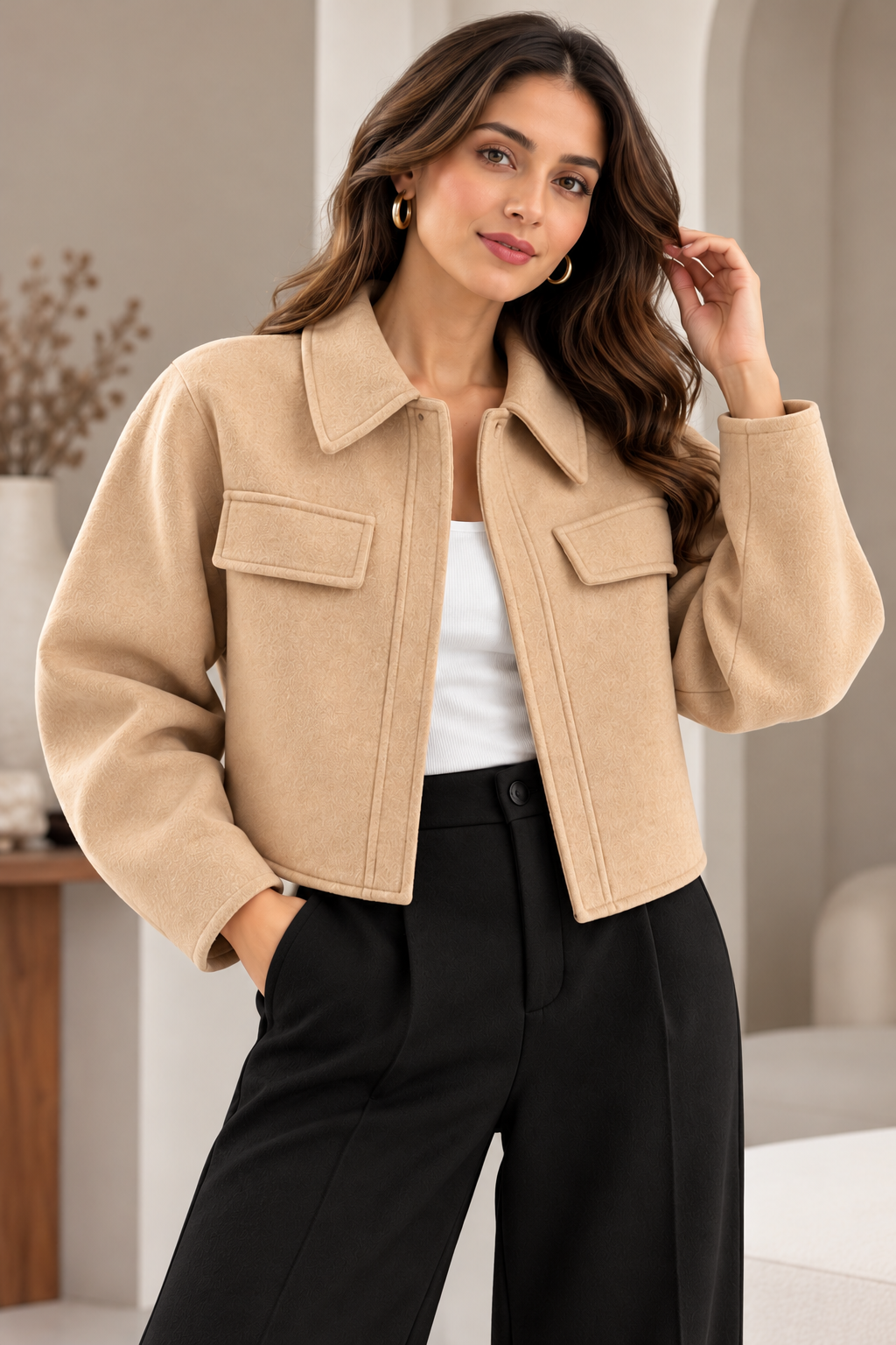 The Camel Luxe Cropped Jacket