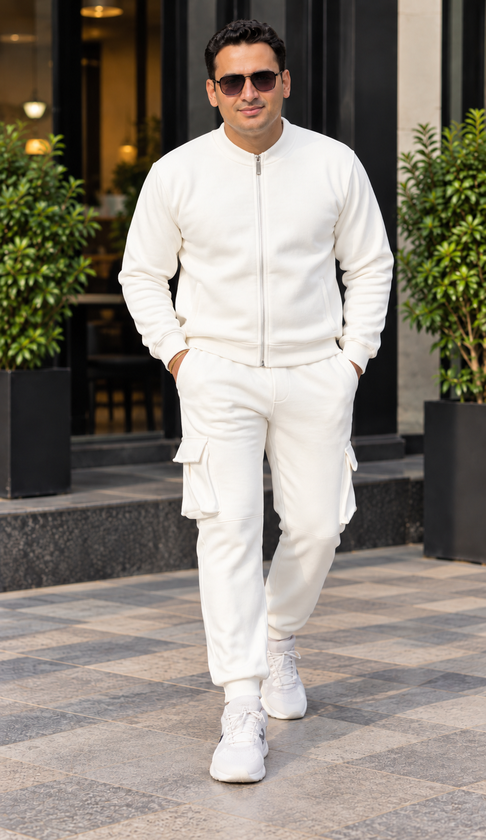 Cloud Luxe – White Zip-Up Cargo Co-ord Set