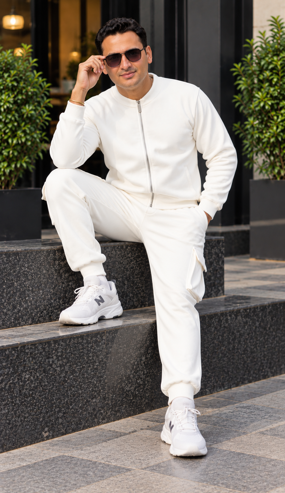 Cloud Luxe – White Zip-Up Cargo Co-ord Set