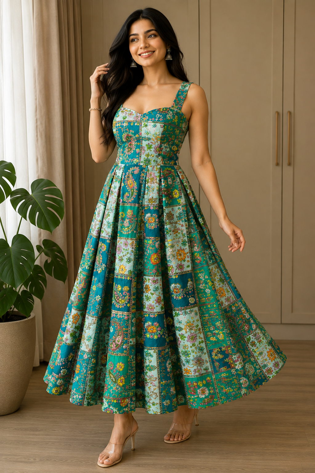 Emerald Mosaic Midi Dress