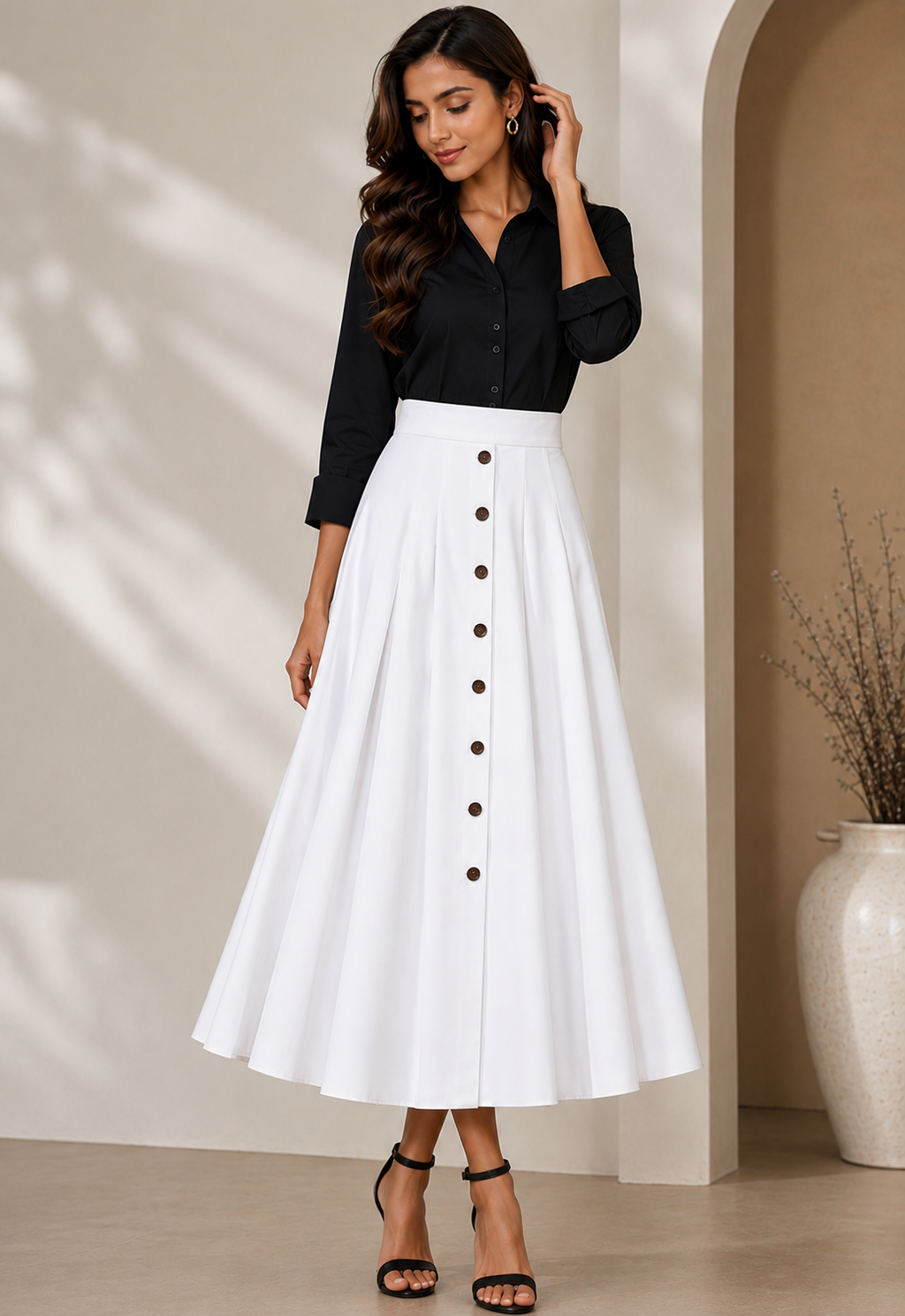 Ivory Grace Pleated Maxi Skirt