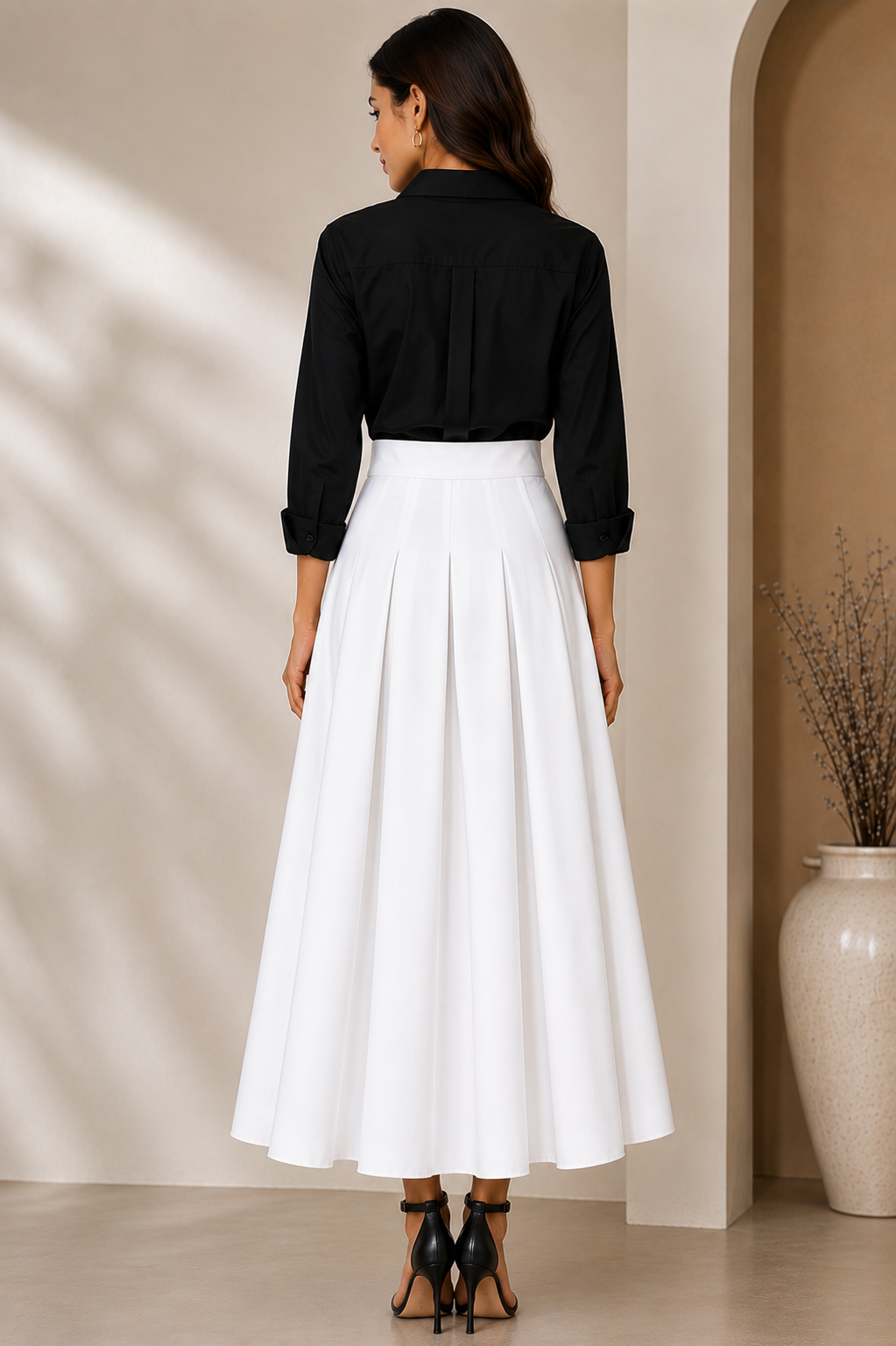 Ivory Grace Pleated Maxi Skirt