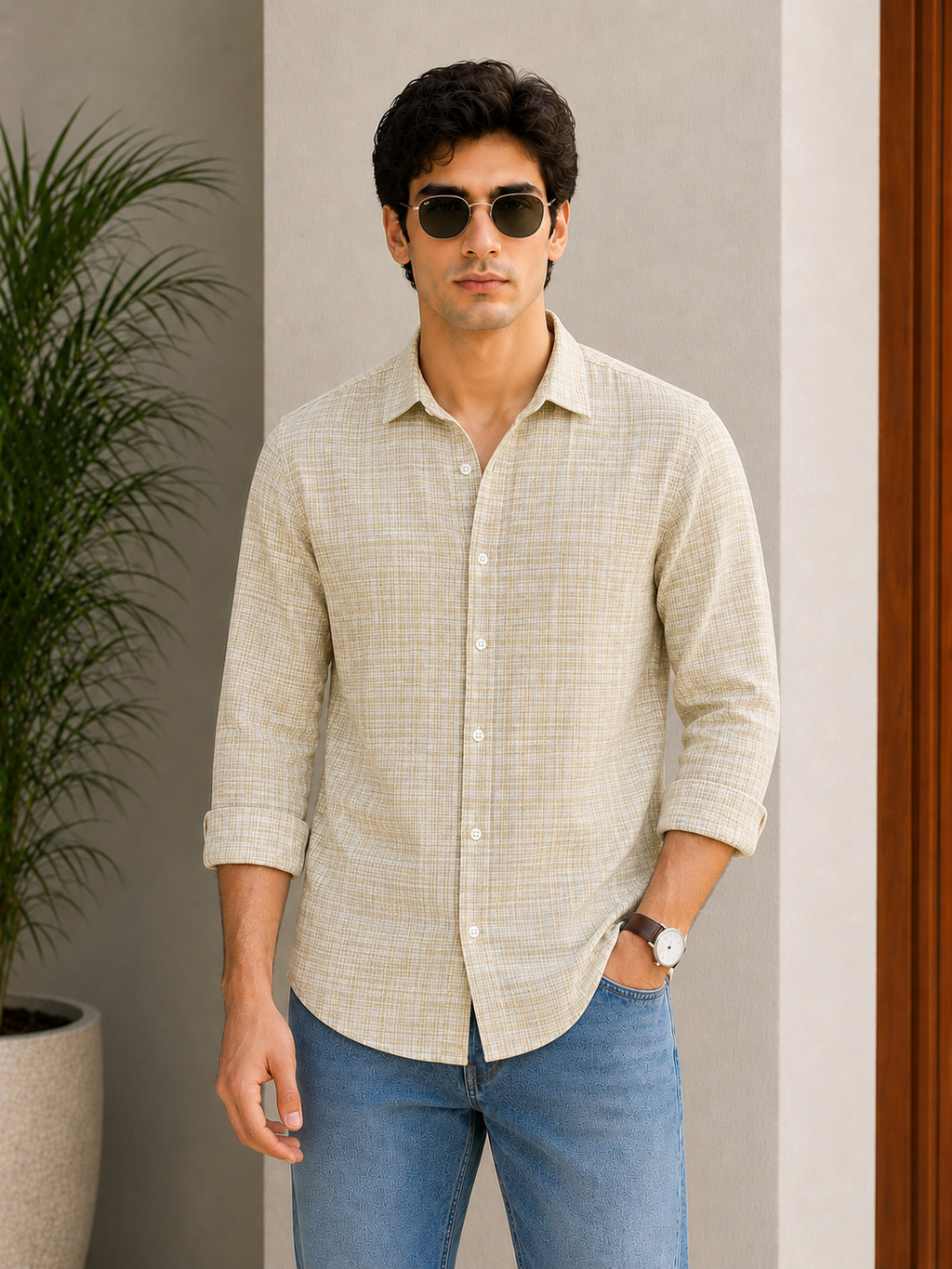 Sand Check Premium Cotton Shirt