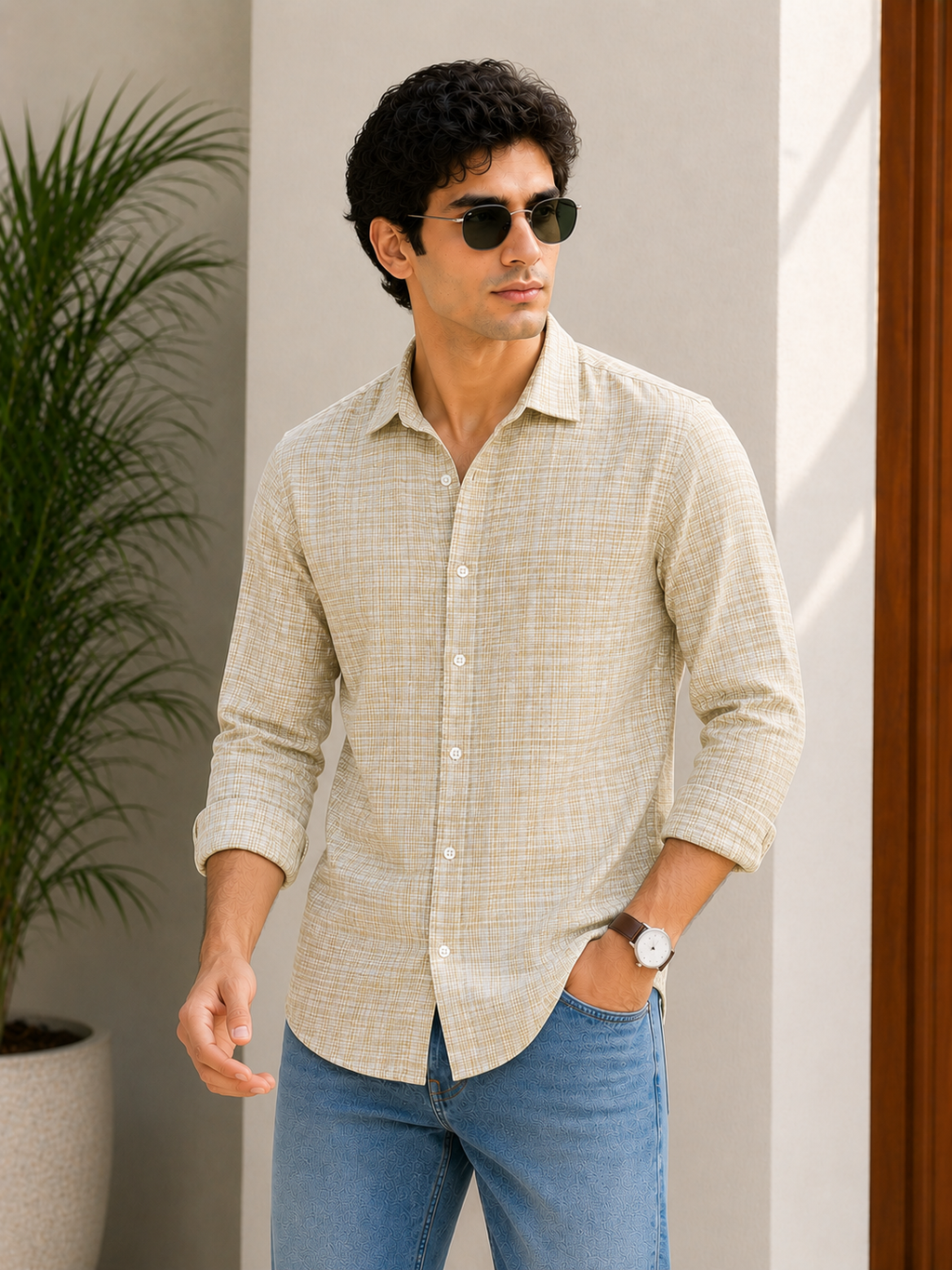 Sand Check Premium Cotton Shirt