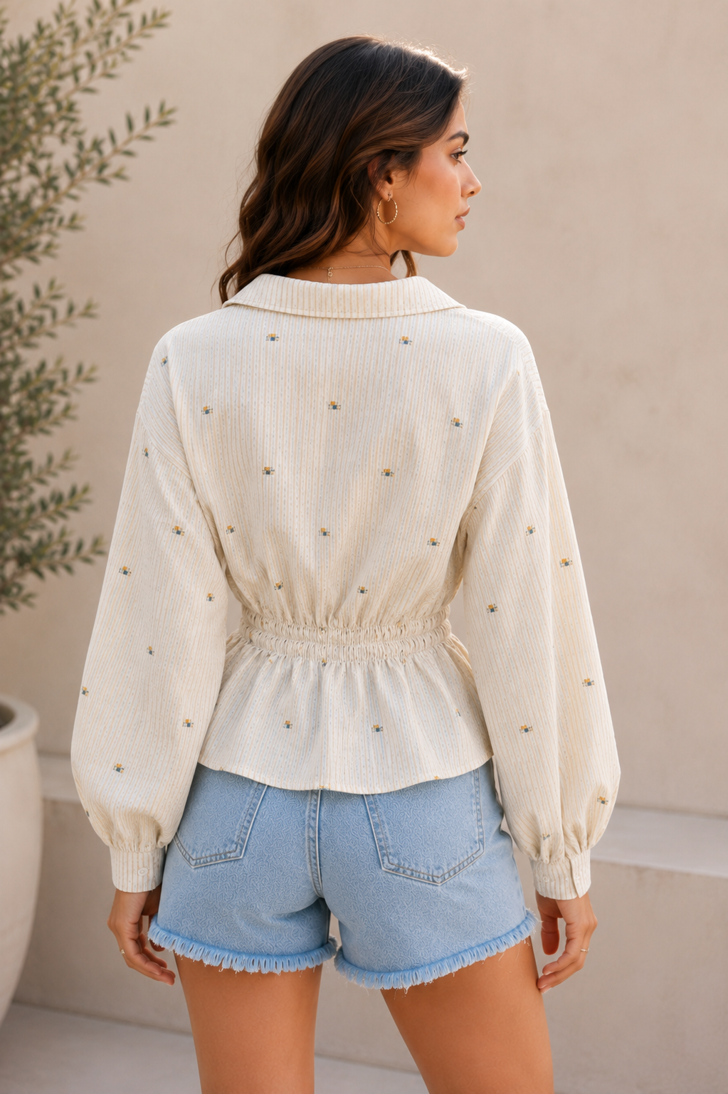 Yellow stripe Gathered Shirt