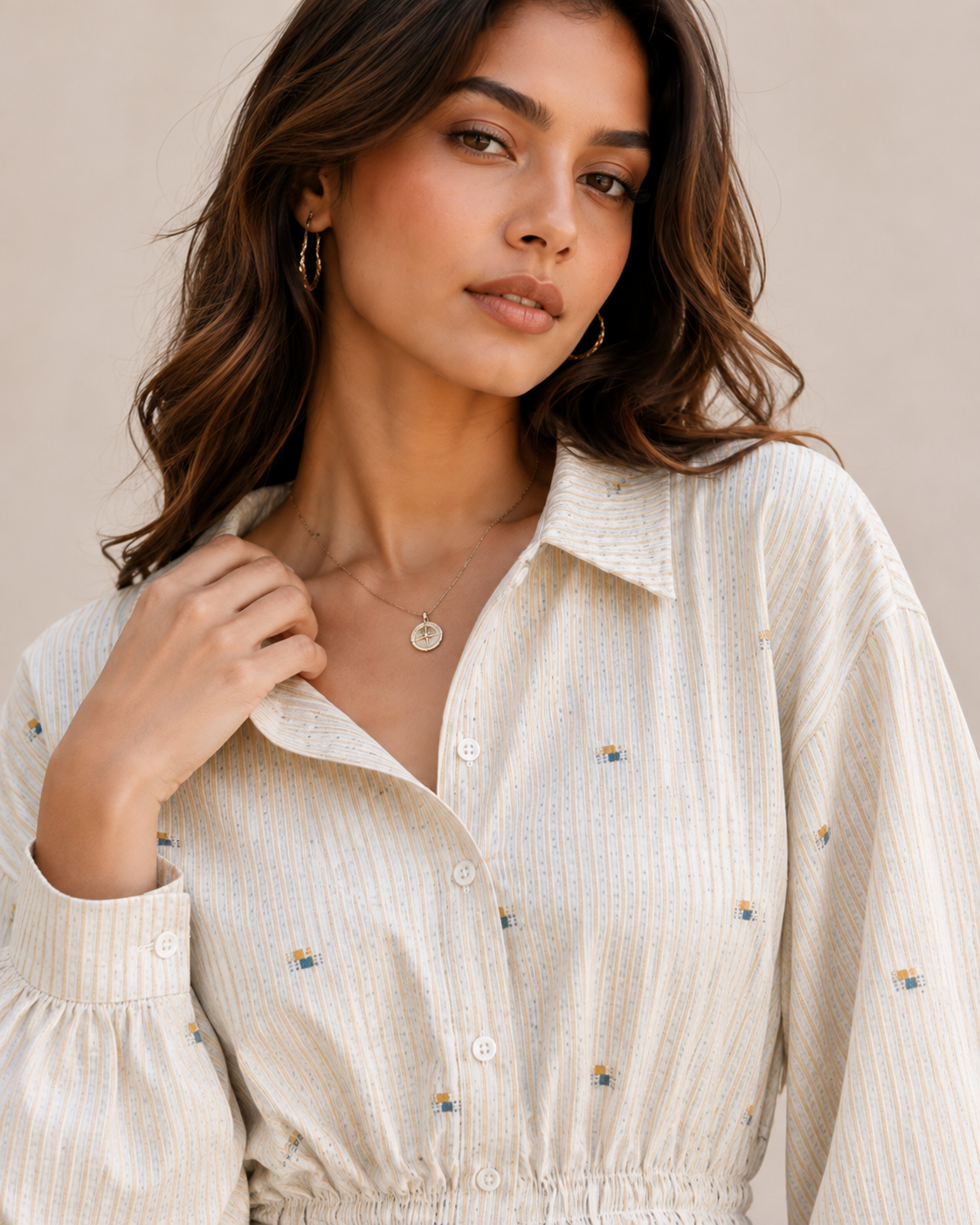 Yellow stripe Gathered Shirt